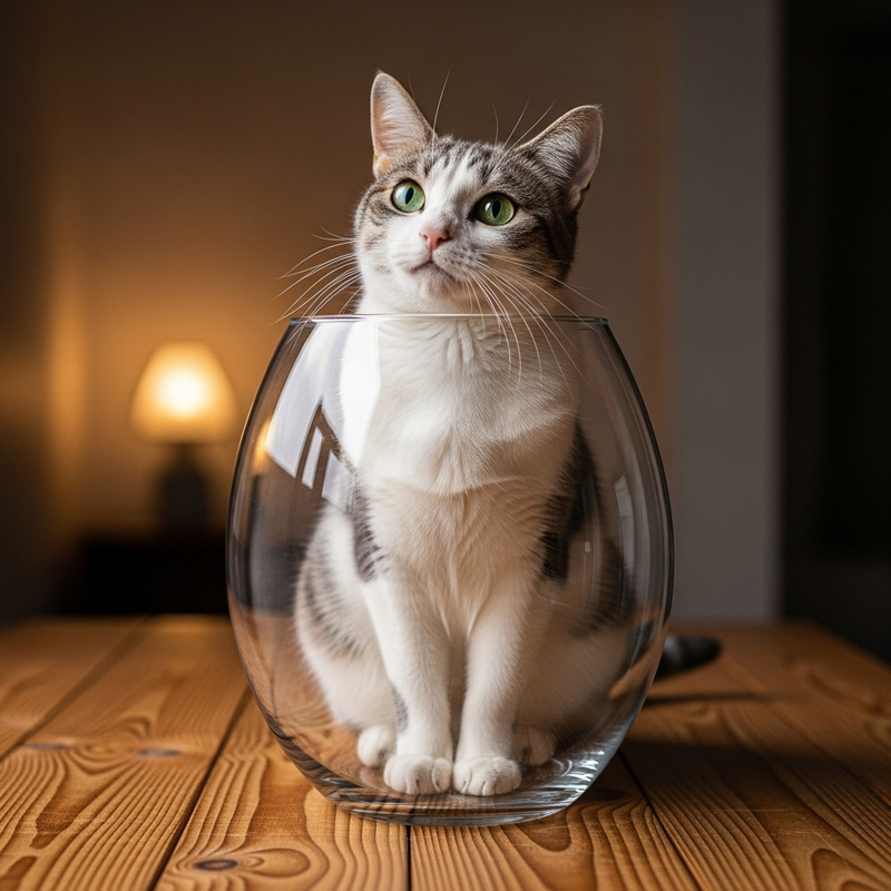 Curious Cat in Glass: Enchanting Image of Cozy Intrigue Curious Cat in Glass: Enchanting Image of Cozy Intrigue