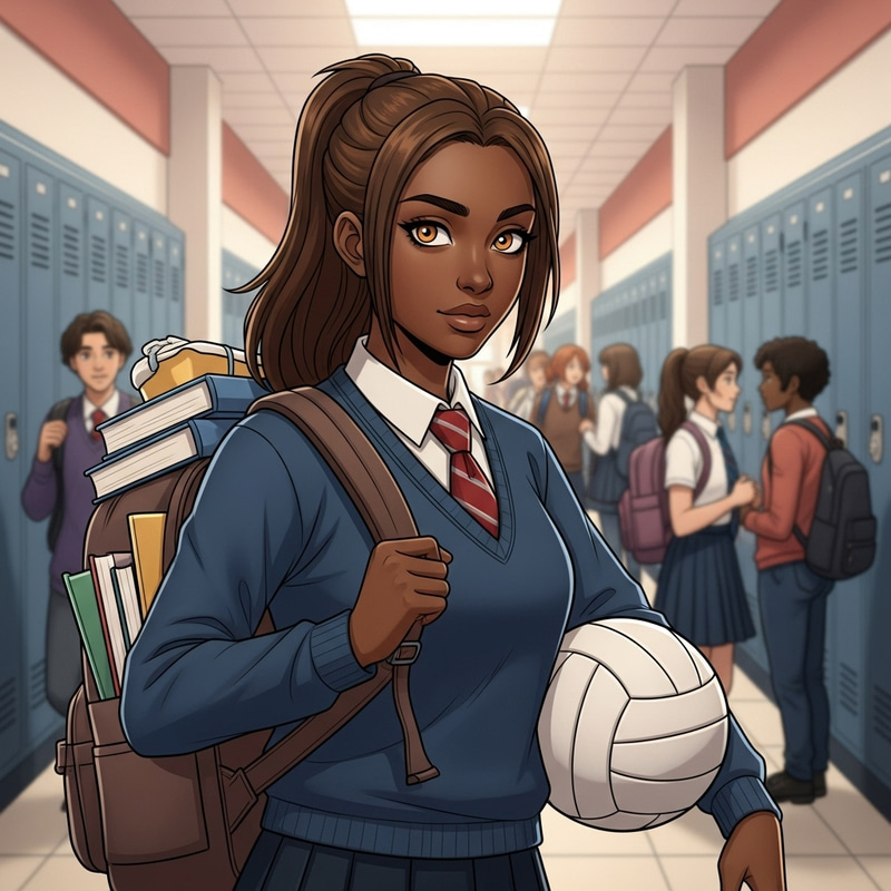 Dedicated Black High School Student with Volleyball