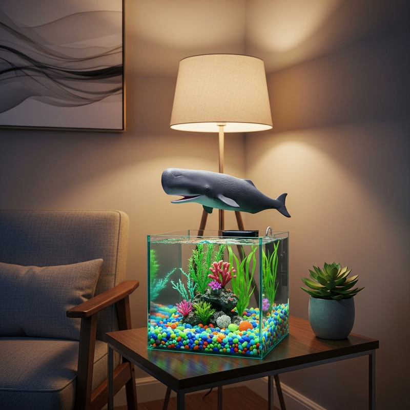 Small Whale in Home Aquarium: Tranquil and Charming Scene Small Whale in Home Aquarium: Tranquil and Charming Scene