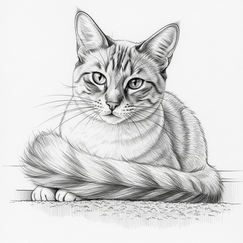 Black and White Cat Sketch - Intricate Details Black and White Cat Sketch - Intricate Details