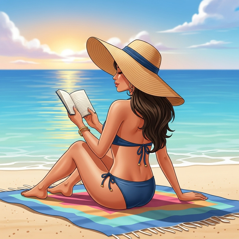 Beautiful Middle-Eastern Woman in Bikini Enjoying Sunset on Sandy Beach