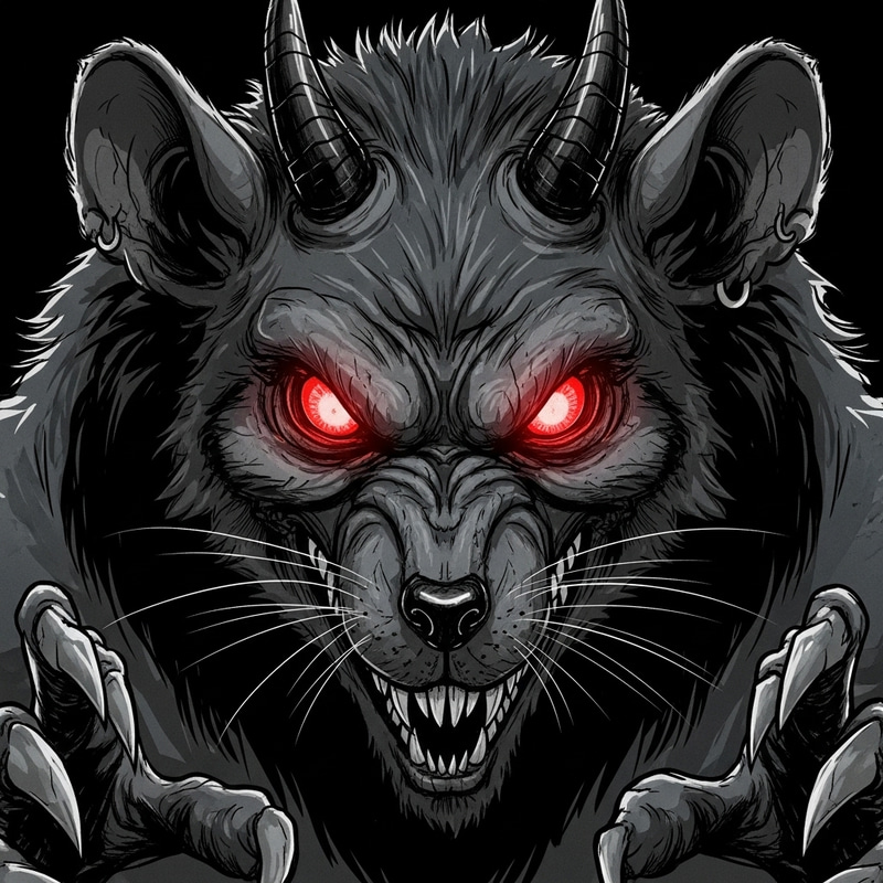 Intimidating Demonic Rat with Red Glow - Comic Horror Style Intimidating Demonic Rat with Red Glow - Comic Horror Style