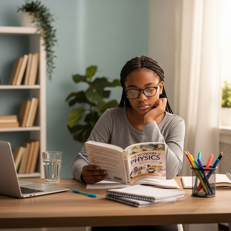 Tranquil Black Girl Engrossed in Studying | Academic Scene
