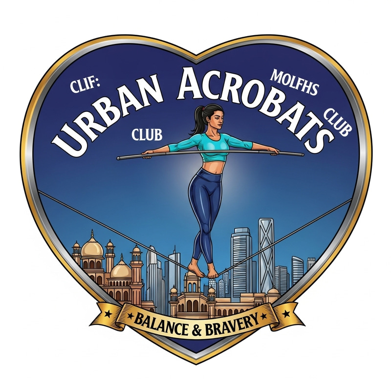 Heart-Shaped Girl Tightrope Walking Emblem | Sports Club Heart-Shaped Girl Tightrope Walking Emblem | Sports Club