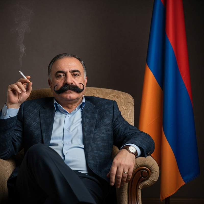 Armenian Man Givi Akopyan Relaxing with Black Mustache Armenian Man Givi Akopyan Relaxing with Black Mustache