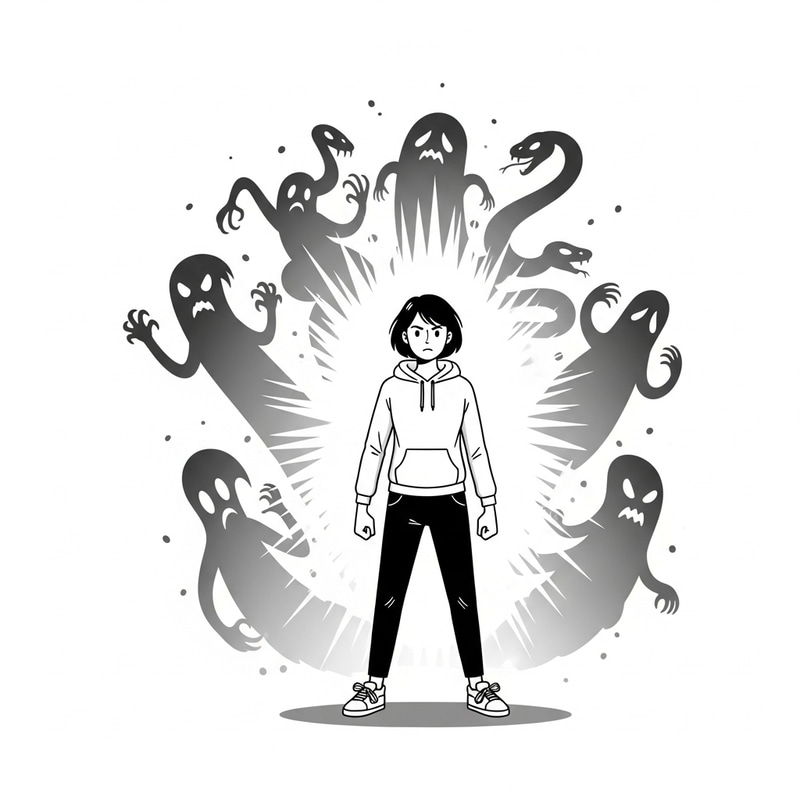 Embrace Courage: Defiant Individual Confronting Shadows Embrace Courage: Defiant Individual Confronting Shadows