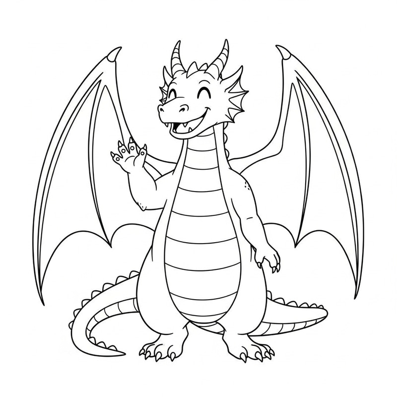 Smiling Dragon Cartoon Illustration | Minimalist Monochrome Art Smiling Dragon Cartoon Illustration | Minimalist Monochrome Art