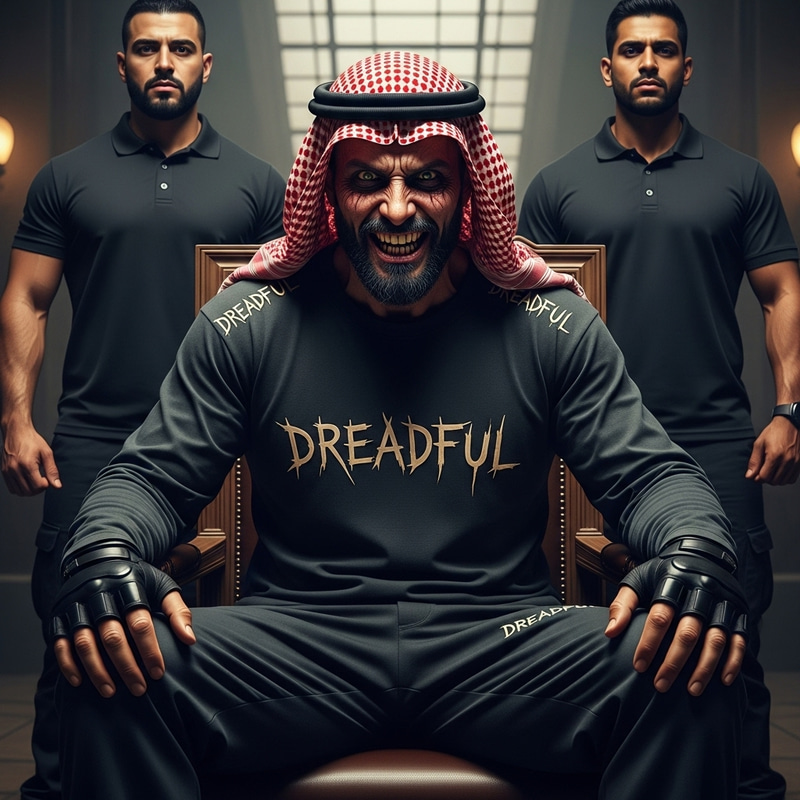 Terrifying Creative Man with Dreadful Clothing and Bodyguards