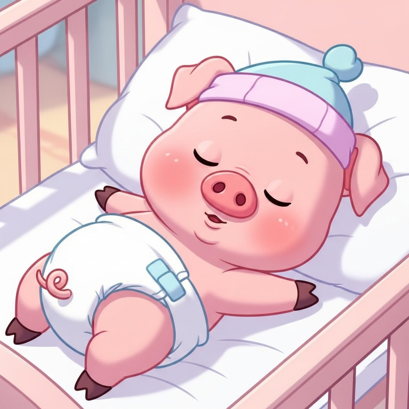 Newborn Baby Pig in Diaper Sleeping in Crib | Animated Cartoon
