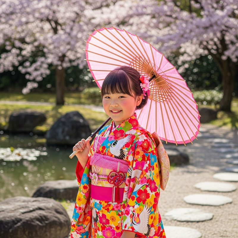 Shinobu: Cute Girl in Traditional Kimono with Pink Umbrella Shinobu: Cute Girl in Traditional Kimono with Pink Umbrella
