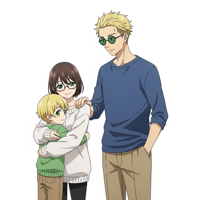 Heartwarming Jujutsu Kaisen Anime Scene with Short Woman and Little Boy