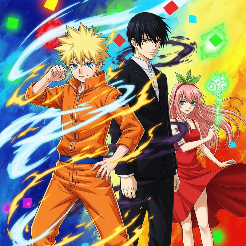 Naruto Characters: Abstract Teamwork Display Naruto Characters: Abstract Teamwork Display