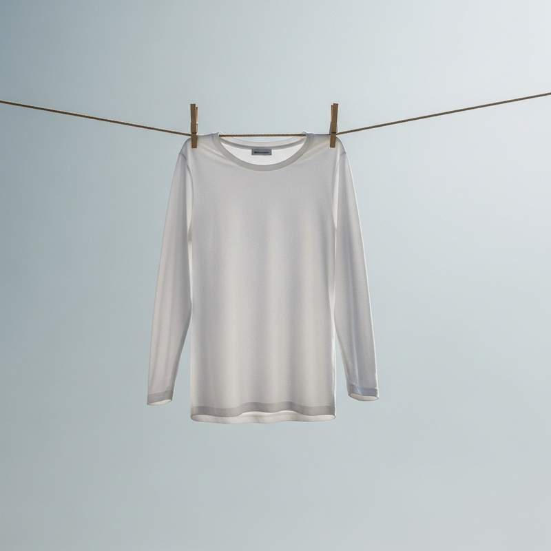 White Long-Sleeve Shirt Hanging on Clothespins | Blue Sky Background White Long-Sleeve Shirt Hanging on Clothespins | Blue Sky Background