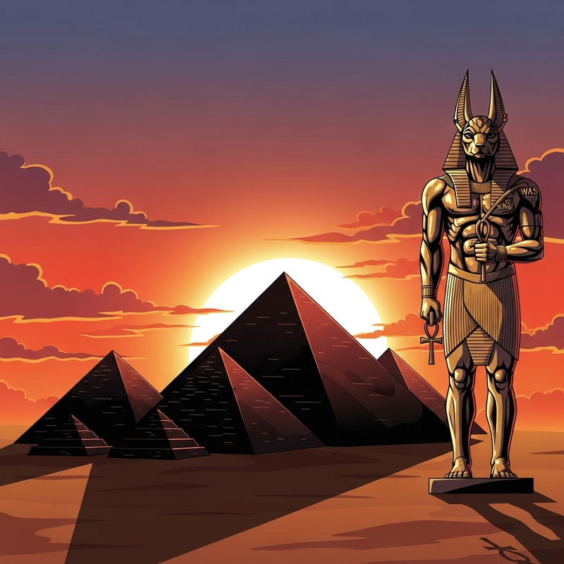 Golden Anubis and Black Pyramids Silhouette Golden Anubis and Black Pyramids Silhouette