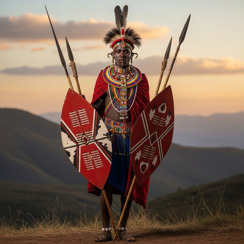 Kikuyu Warrior in Traditional Attire - Kenyan Highlands Kikuyu Warrior in Traditional Attire - Kenyan Highlands