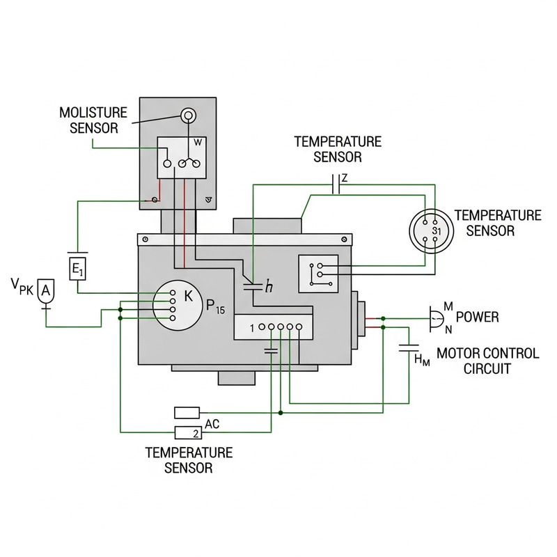 Detailed Maize Dryer System Schematic | Moisture & Temperature Sensors, Power & Motor Control