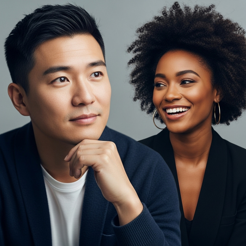Handsome Asian Man and Pretty African American Woman with Captivating Harmony Handsome Asian Man and Pretty African American Woman with Captivating Harmony