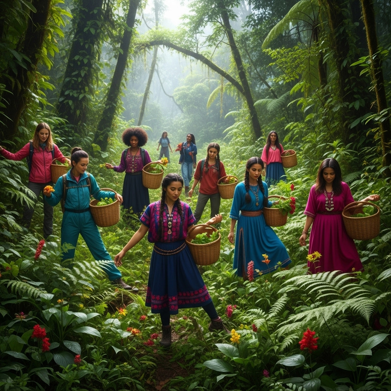 Women Exploring the Jungle for Foraging Adventures Women Exploring the Jungle for Foraging Adventures