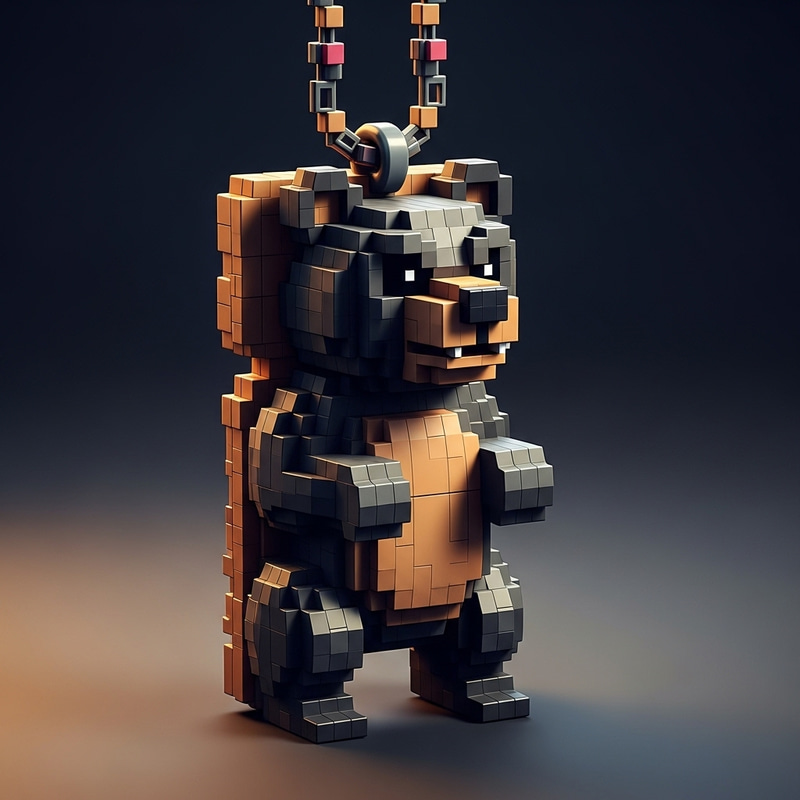 Pixel Art Bear Totem Necklace for Jewelry Collection Pixel Art Bear Totem Necklace for Jewelry Collection