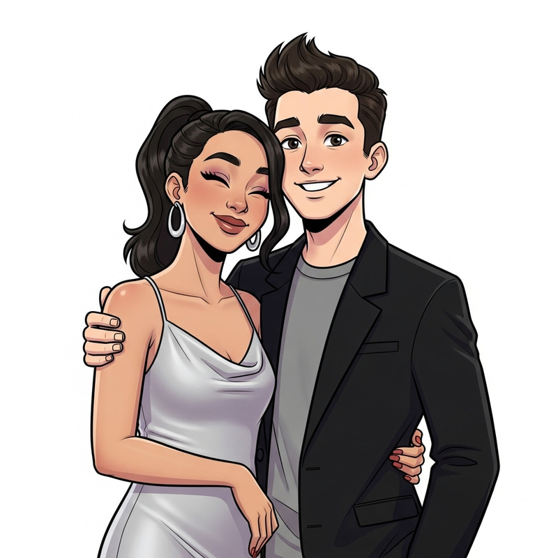 Young Couple in Retro Disney Pixar Style - Silver Dress & Black Jacket Young Couple in Retro Disney Pixar Style - Silver Dress & Black Jacket