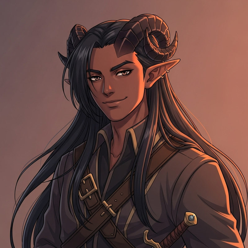 Young Tiefling with Medium-Length Horns | Vibrant Anime Style Artwork