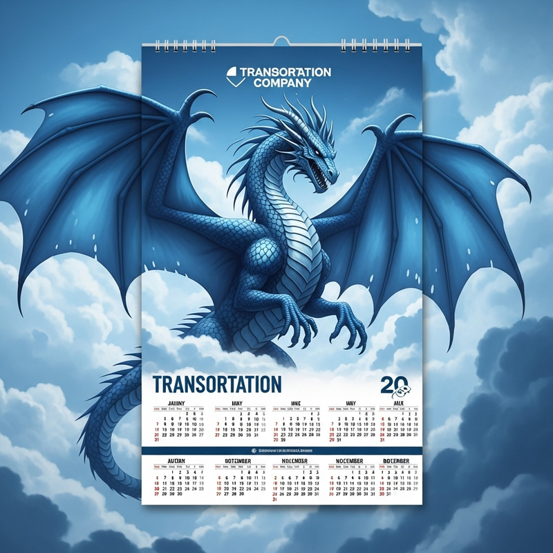 Dragon-themed Calendar for Transport Company in Blue Tones Dragon-themed Calendar for Transport Company in Blue Tones