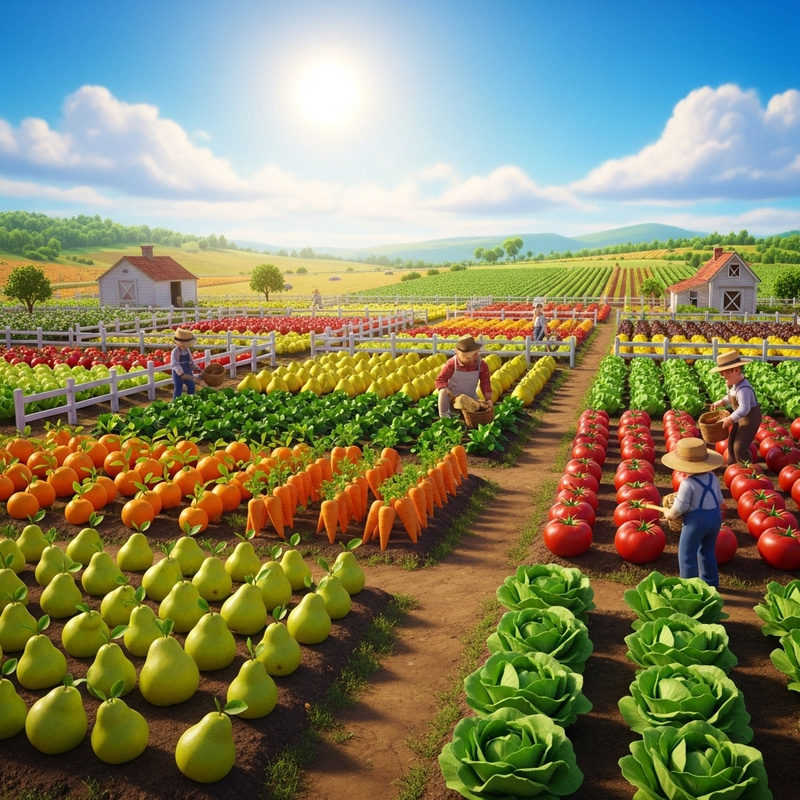Fruit and Vegetable Fields on Sunny Farm - Animation Fruit and Vegetable Fields on Sunny Farm - Animation
