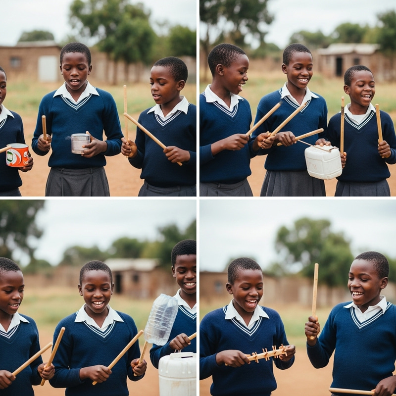 Joyful African Kids with DIY Musical Instruments Joyful African Kids with DIY Musical Instruments