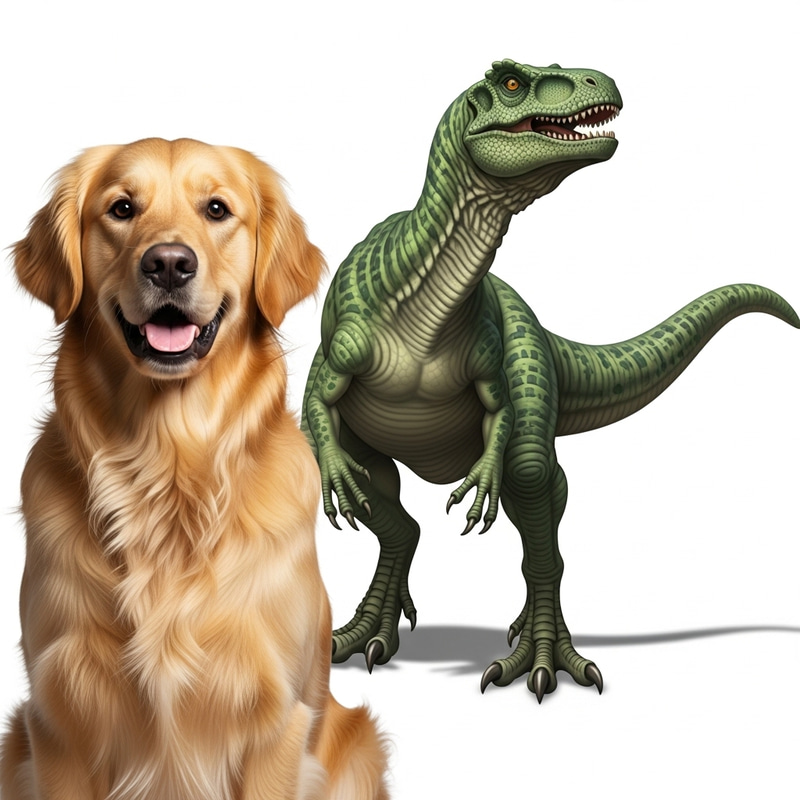 Golden Retriever and Green Dinosaur Fusion Creation Golden Retriever and Green Dinosaur Fusion Creation