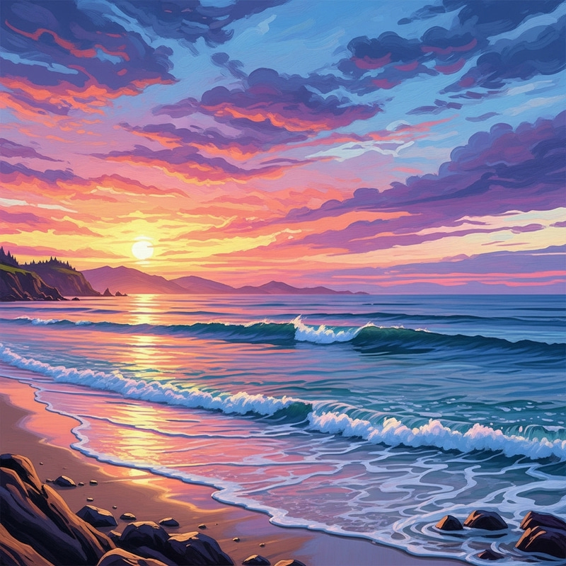 Dream-like Coastal Landscape Painting | Sunset Impressionism Dream-like Coastal Landscape Painting | Sunset Impressionism