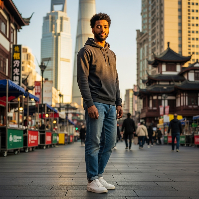 Black Chinese Man in Casual Attire