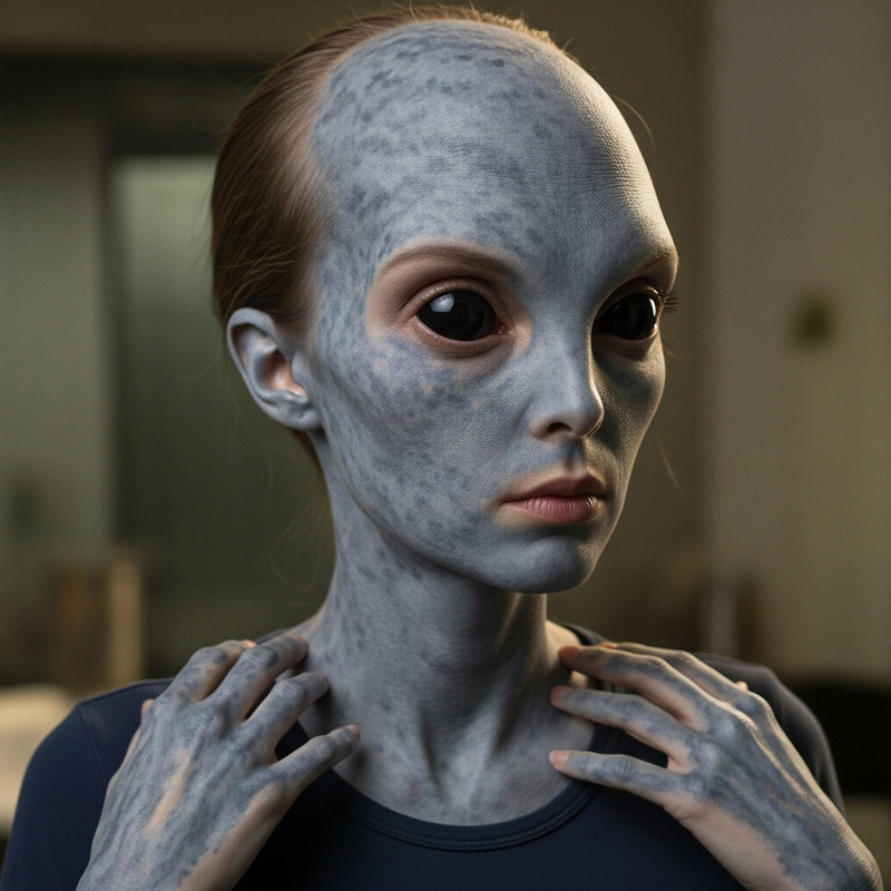 Woman Transformation to Grey Alien - Metamorphosis Process Woman Transformation to Grey Alien - Metamorphosis Process
