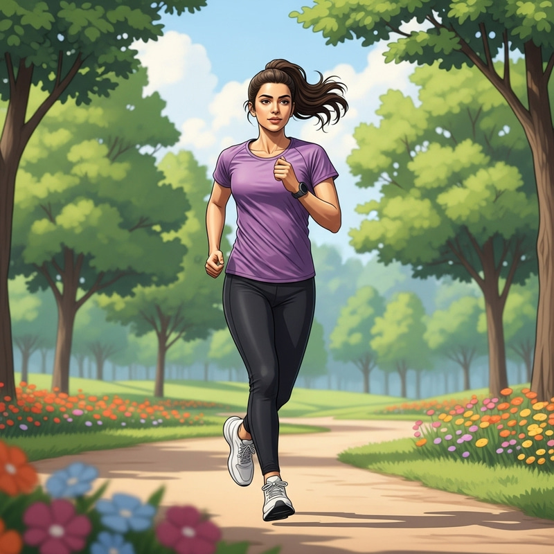 Attractive Middle-Eastern Woman Jogging in Park Attractive Middle-Eastern Woman Jogging in Park
