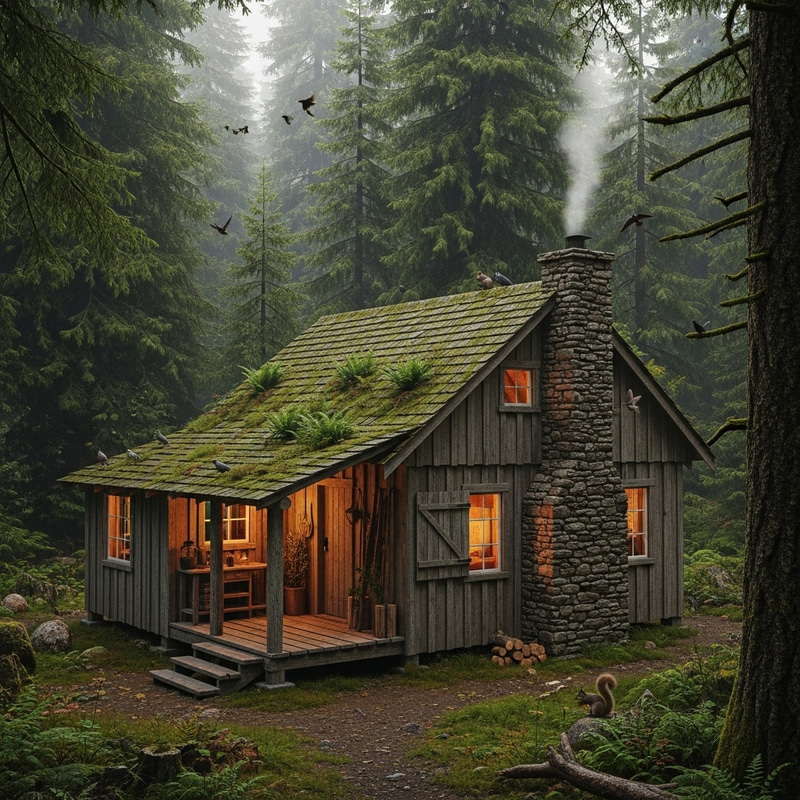 Peaceful Wooden Cabin Escape in Enchanting Forest Peaceful Wooden Cabin Escape in Enchanting Forest