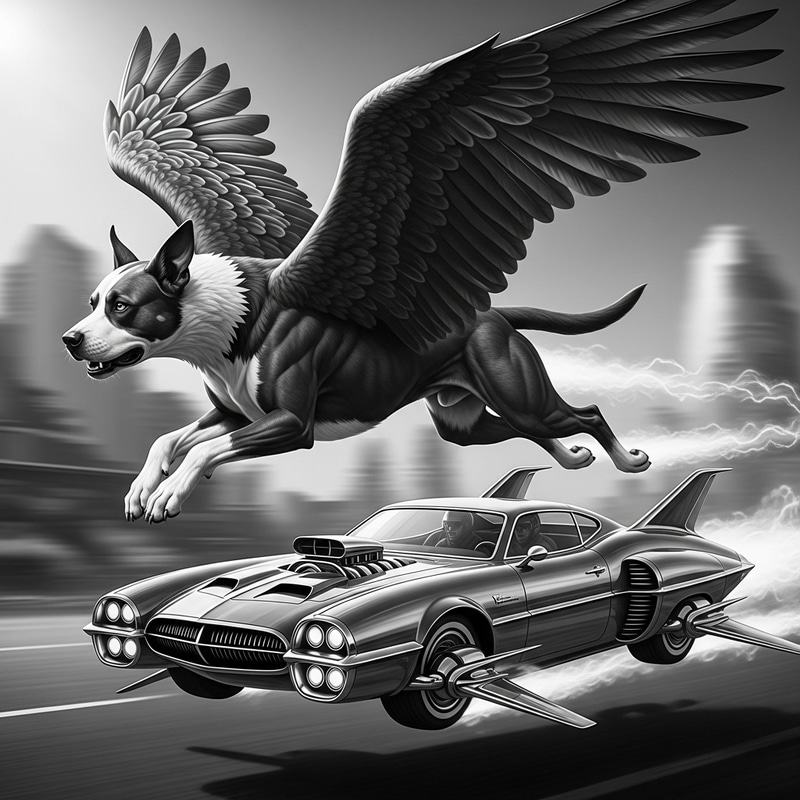 Winged Dog Racing Flying Car - Incredible Image Winged Dog Racing Flying Car - Incredible Image