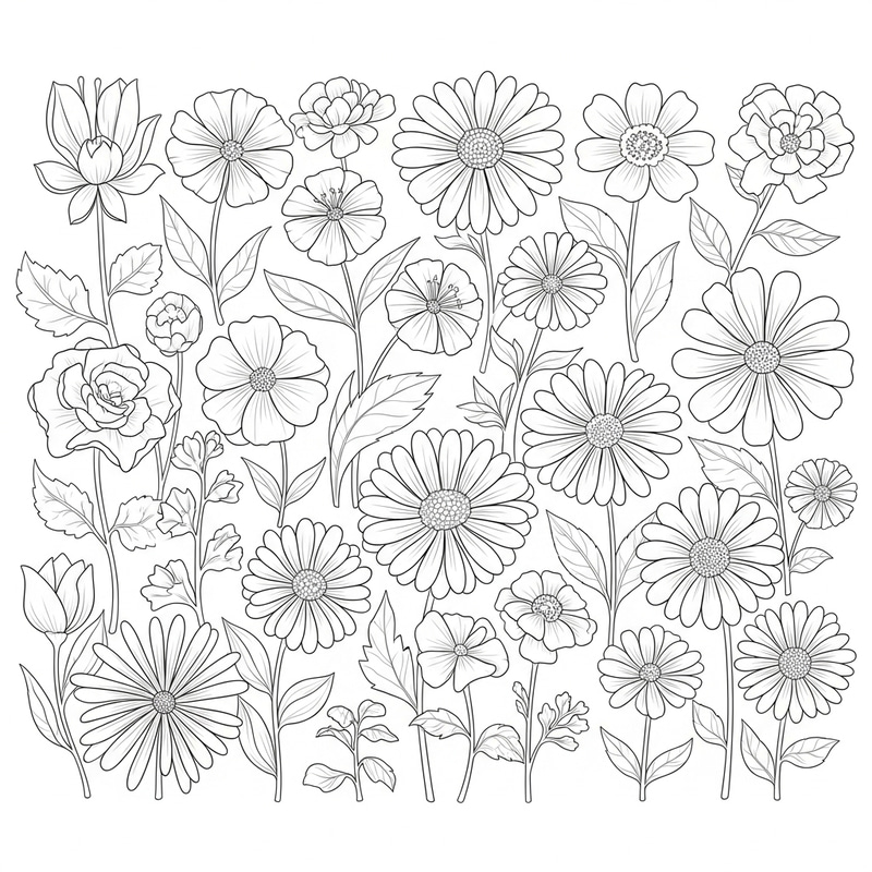 Flowers Coloring Pages: Sketch Style for Clean Line Art Flowers Coloring Pages: Sketch Style for Clean Line Art
