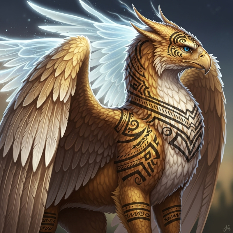 Mystical Griffin Tattoo with Shimmering Wings | Detailed Design Mystical Griffin Tattoo with Shimmering Wings | Detailed Design