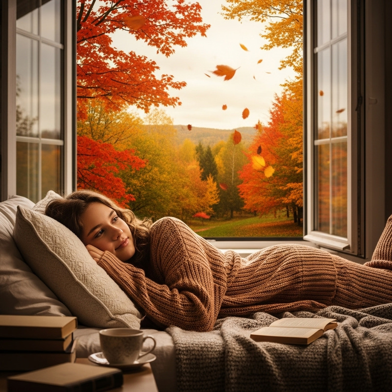 15-Year-Old European Girl with Wavy Brown Hair Resting on Bed 15-Year-Old European Girl with Wavy Brown Hair Resting on Bed