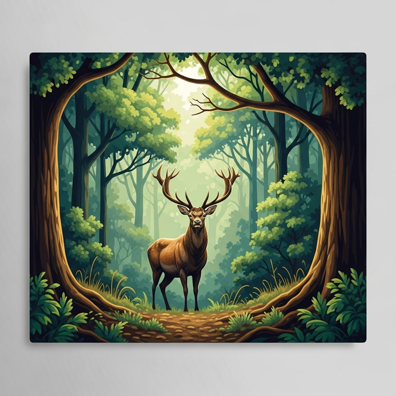 Tranquil Forest Scene: Majestic Deer Amidst Nature's Beauty Tranquil Forest Scene: Majestic Deer Amidst Nature's Beauty