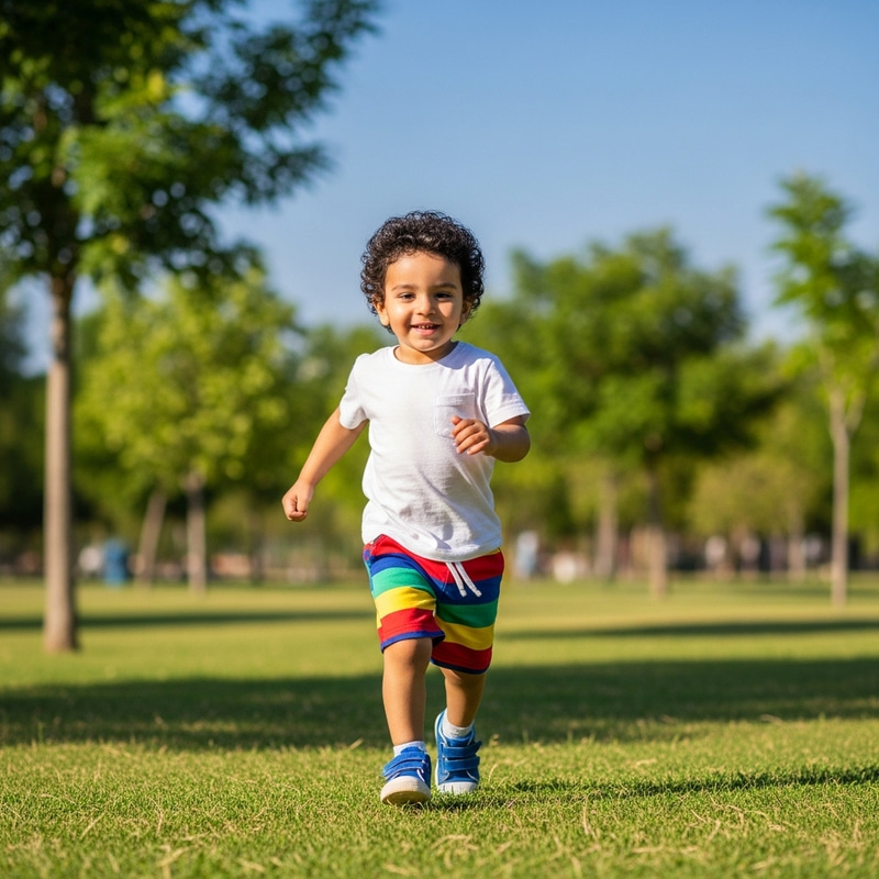 Happy Young Boy Running in Vibrant Park | Lively Child Playing Outdoors Happy Young Boy Running in Vibrant Park | Lively Child Playing Outdoors