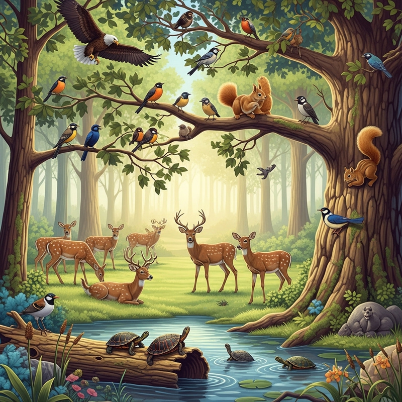 Explore a Vibrant Forest with Diverse Animals Explore a Vibrant Forest with Diverse Animals