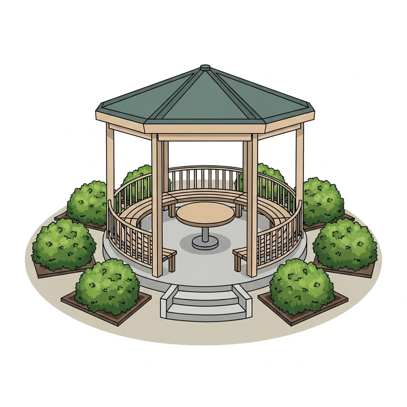 Tranquil Park Scene: Small Round Gazebo Surrounded by Nature Tranquil Park Scene: Small Round Gazebo Surrounded by Nature