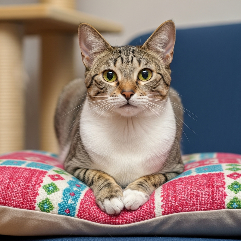 Elegant Cat on Colorful Cushion | Cute Feline Portrait Elegant Cat on Colorful Cushion | Cute Feline Portrait