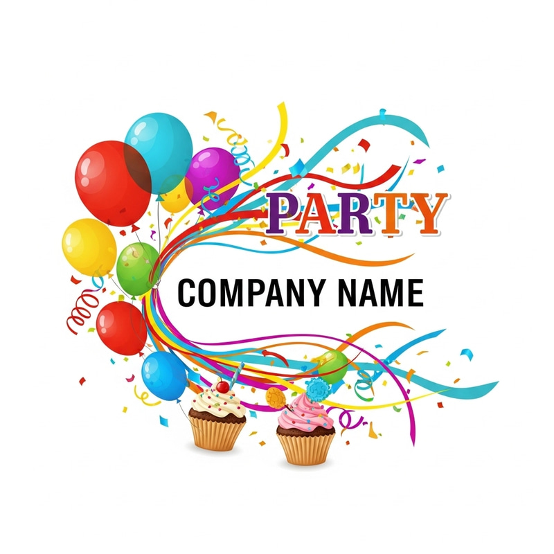 Festive Party Decoration Logo | Colorful Balloons & Confetti Festive Party Decoration Logo | Colorful Balloons & Confetti