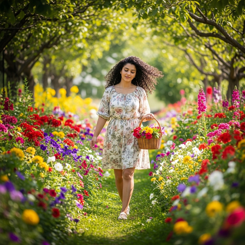 Beautiful Middle-Eastern Girl in Enchanting Blooming Garden Beautiful Middle-Eastern Girl in Enchanting Blooming Garden