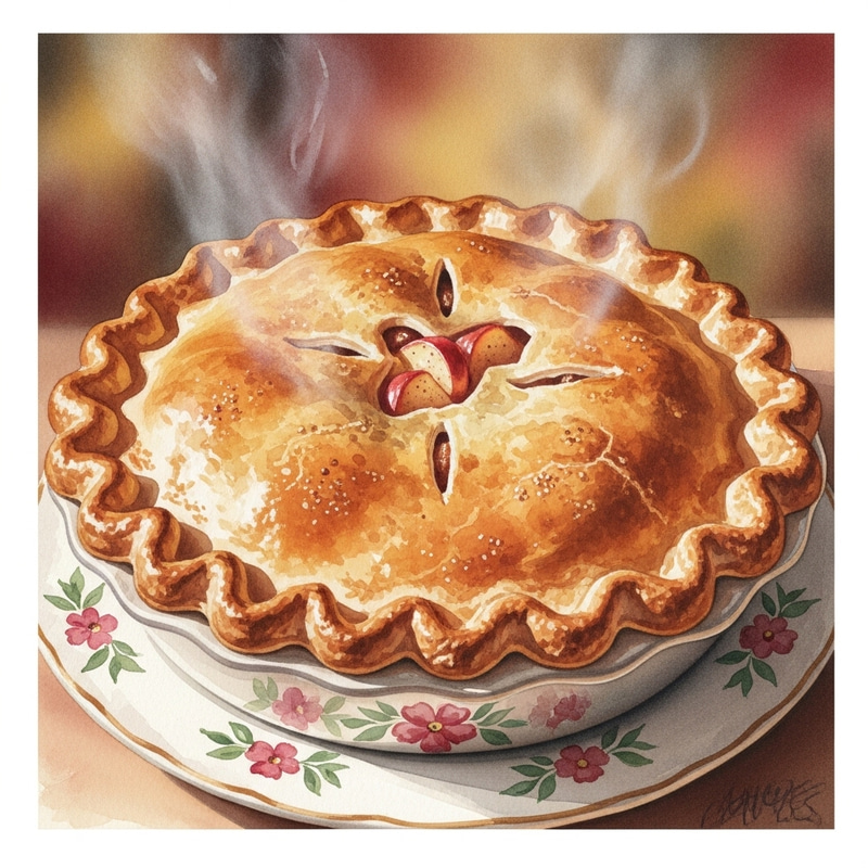Warm Apple Pie on Vintage Ceramic Dish | Baking Comfort at Home