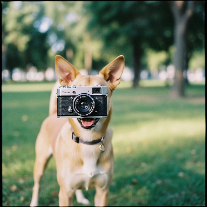Serene Dog in Park: Vintage Film Photography with Dreamy Lighting