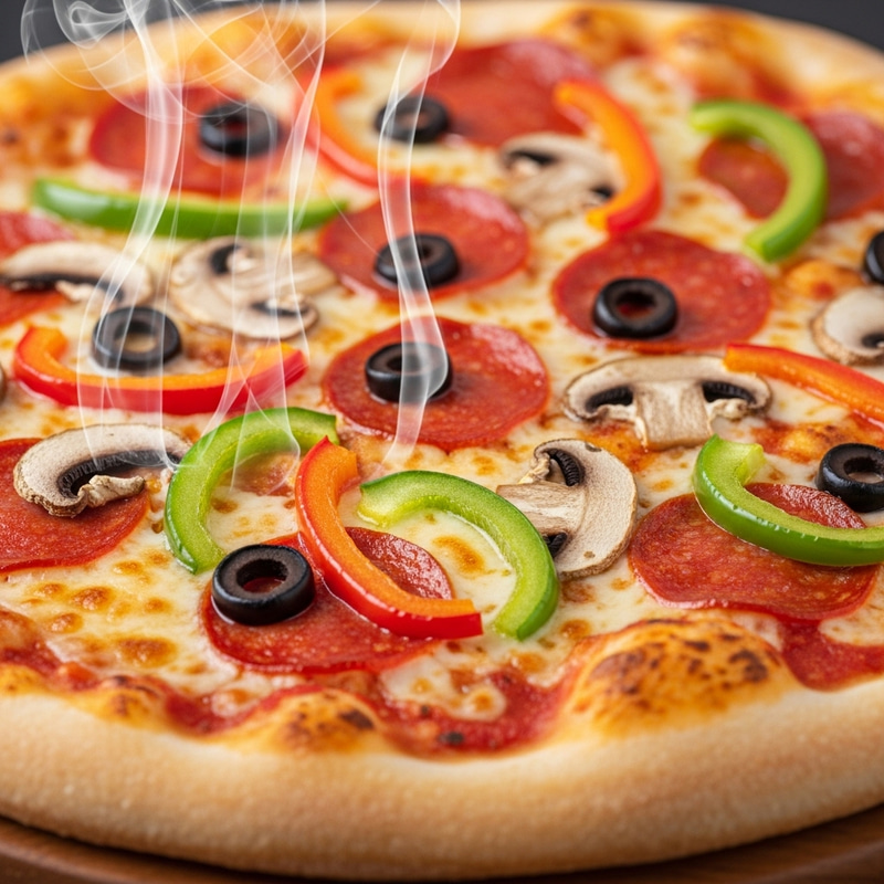 Mouthwatering Freshly Baked Pizza with Colorful Toppings Mouthwatering Freshly Baked Pizza with Colorful Toppings