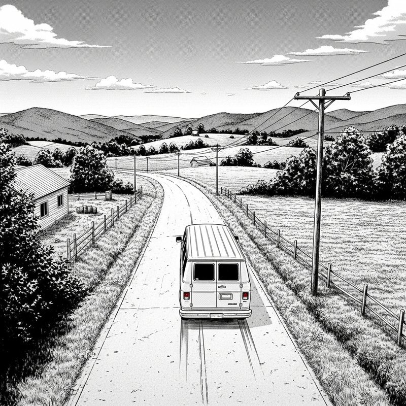 1982 White Van Drives Down Appalachian Foothills 1982 White Van Drives Down Appalachian Foothills