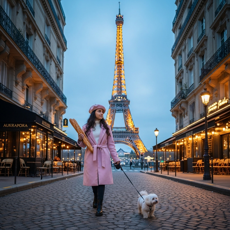 Hispanic Girl in Paris - Romantic Streets and Eiffel Tower View Hispanic Girl in Paris - Romantic Streets and Eiffel Tower View